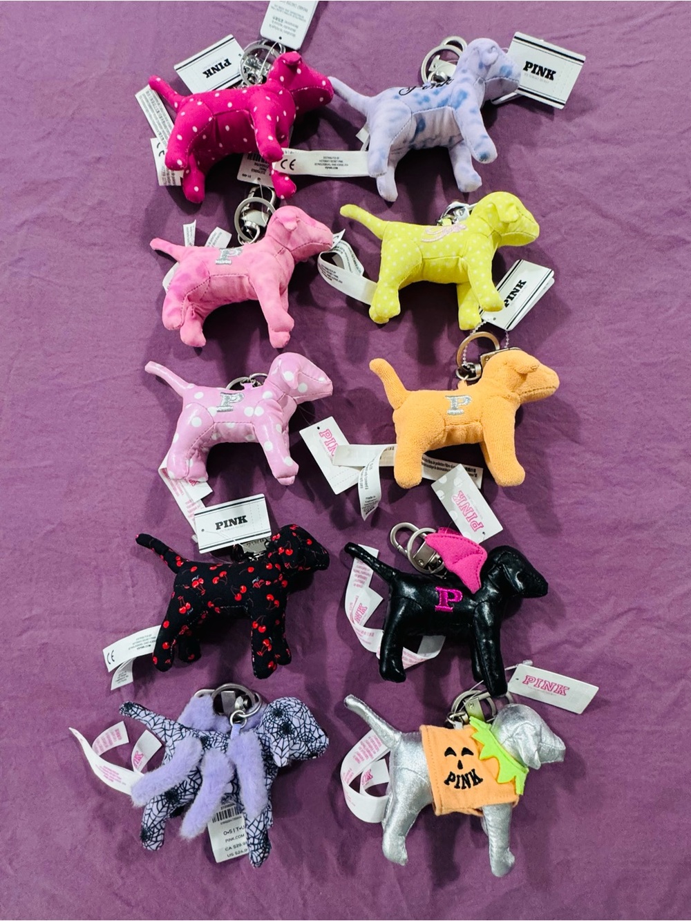 ✨ VS PINK Mini Plush Dog Keychain Lot - Set of 10 Rare & Holiday Editions ✨